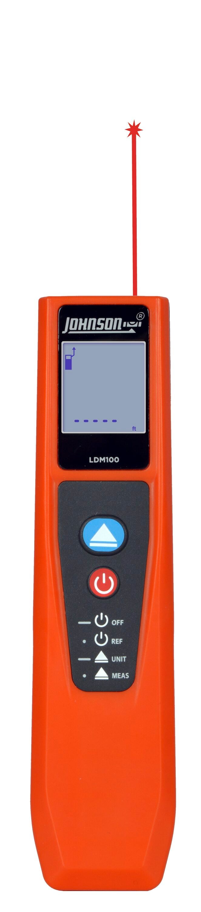 Laser Distance Measuring 100-ft Indoor/Outdoor Red Laser Distance Measurer with Backlit Display LDM100