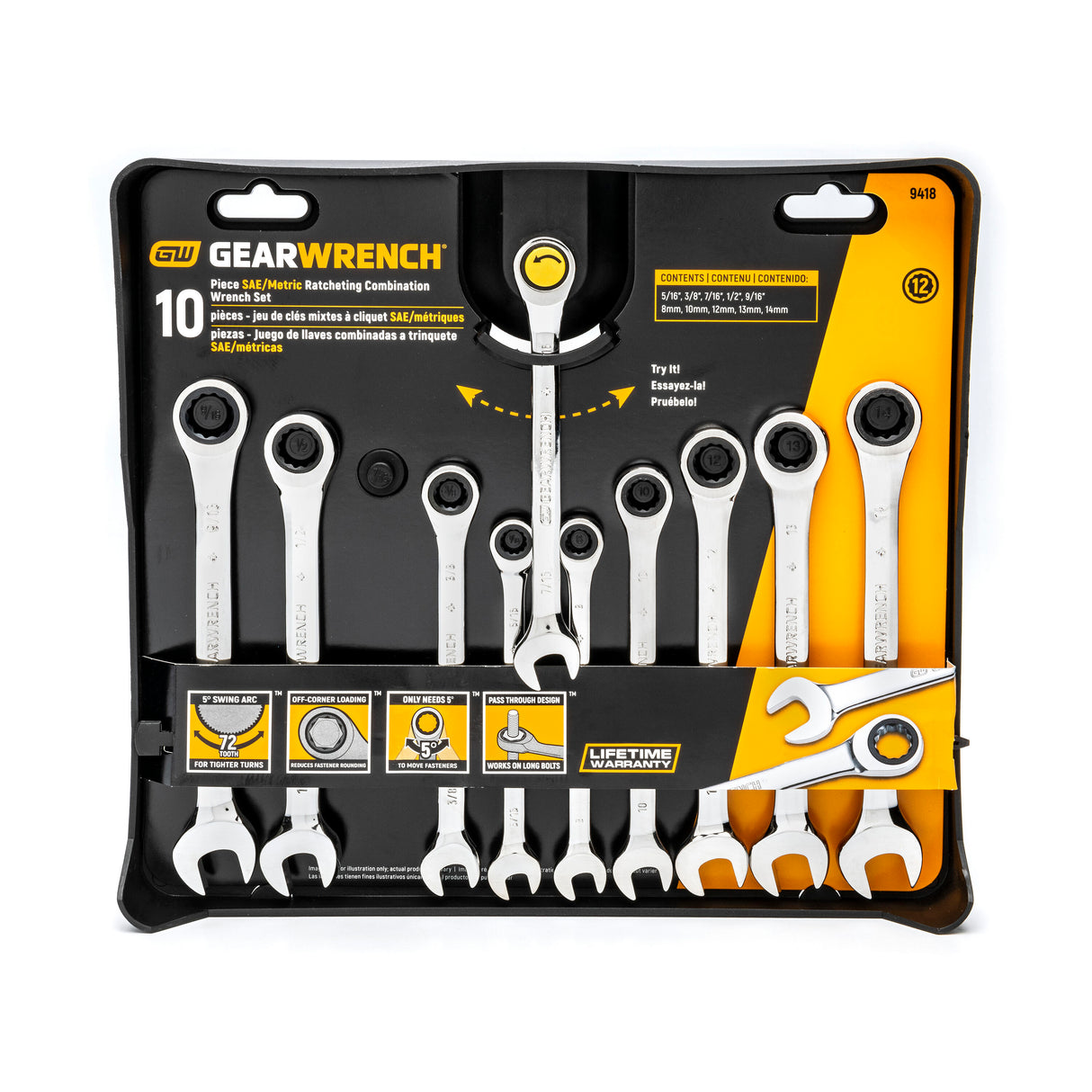 10-Piece Set 12-point (SAE) and Metric Combination Standard Combination Wrench EHT9418