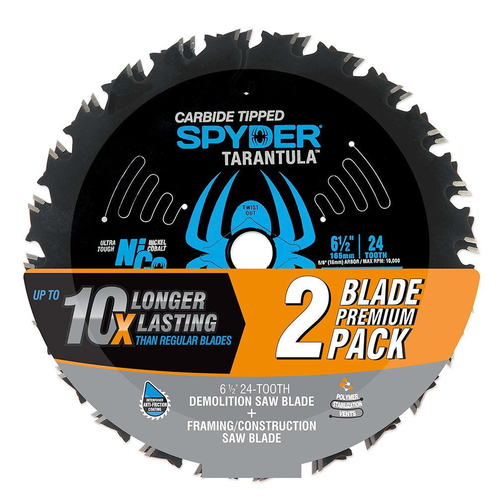 Framing and Demolition 6-1/2-in 24-Tooth Rough Finish Tungsten Carbide-tipped Steel Circular Saw Blade Set (2-Pack) SPY-13061