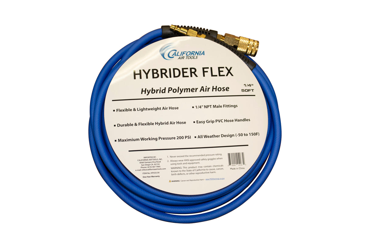 Hybrider Flex 1/4In 50Ft Hybrid Air Hose with Quick Connect Air Fittings HFH25.50