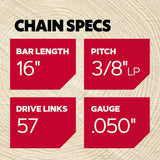 S57 57 Link Replacement Chainsaw Chain For 16-in, 0.05-in Gauge, 3/8-in Pitch S57-21