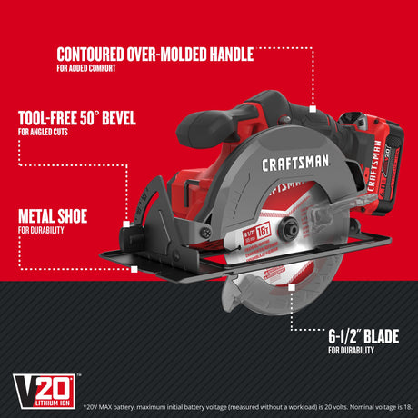 20V Max 6-1/2-in Cordless Circular Saw Kit (1-Battery & Charger Included) CMCS500M1