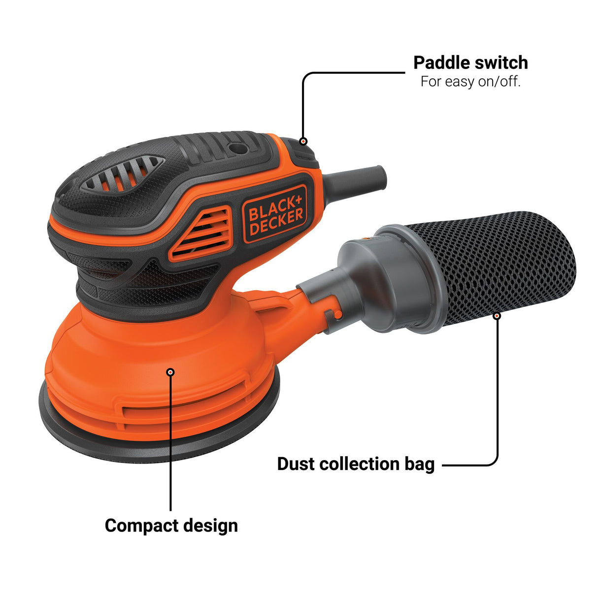 2.4-Amp Corded Orbital Sander with Dust Management BDERO600