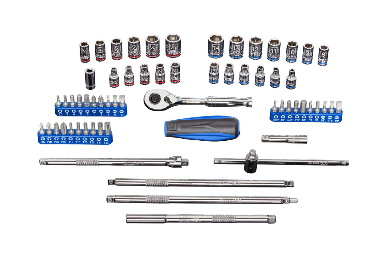 with Specialized Extensions 63-Piece Standard (SAE) and Metric Combination Polished Chrome Mechanics Tool Set with Hard Case 86769