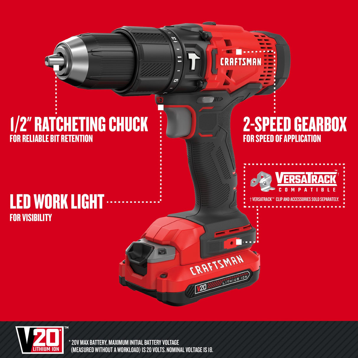 V20 1/2-in 20-volt Max Variable Cordless Hammer Drill (2-Batteries Included) CMCD711C2