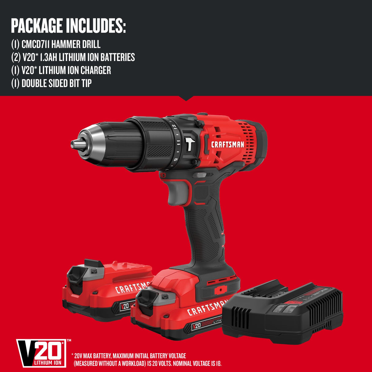 V20 1/2-in 20-volt Max Variable Cordless Hammer Drill (2-Batteries Included) CMCD711C2