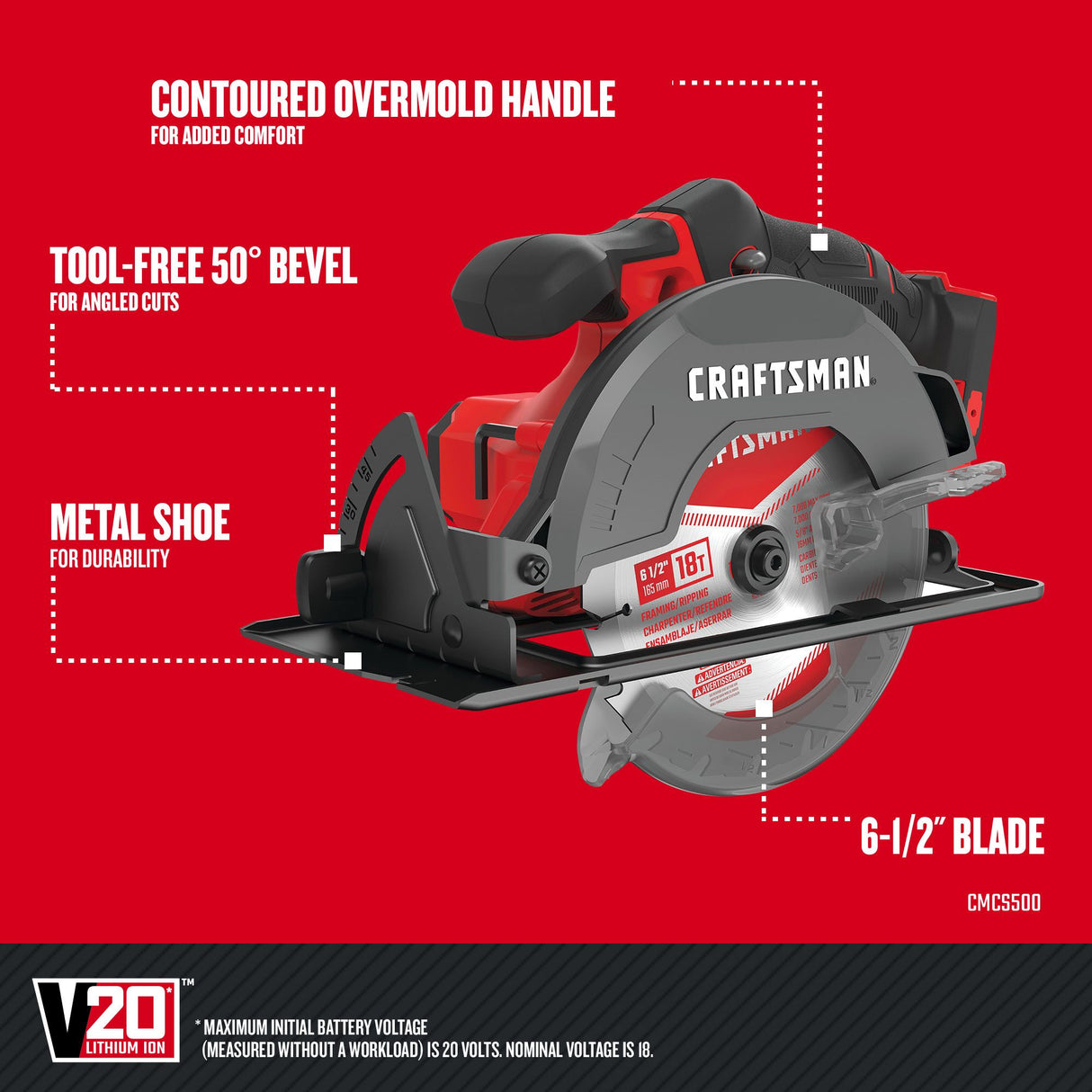 20V Max 6-1/2-in Cordless Compact Circular Saw (Bare Tool) CMCS500B