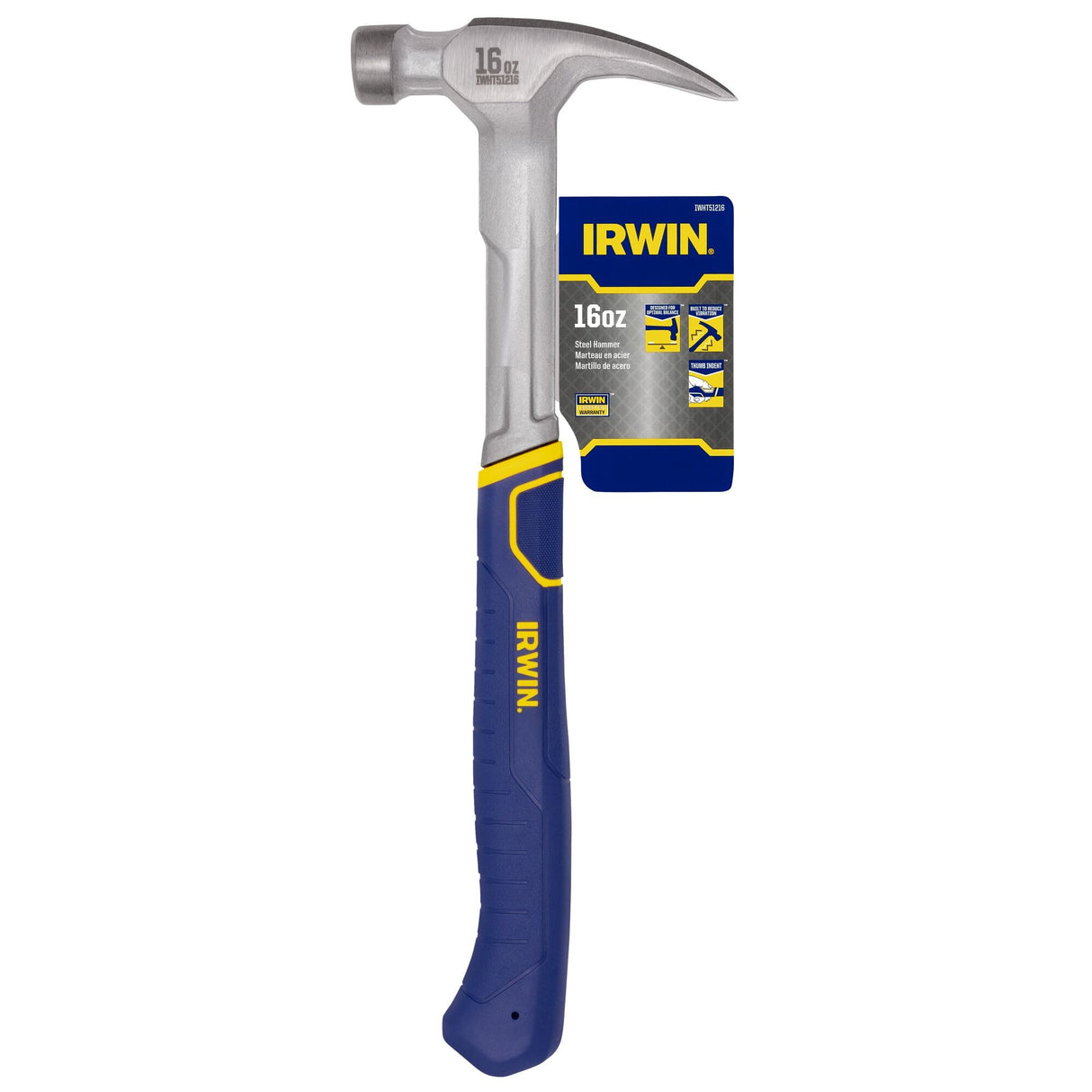 16-oz Smooth Face Steel Head Steel Claw Hammer IWHT51216