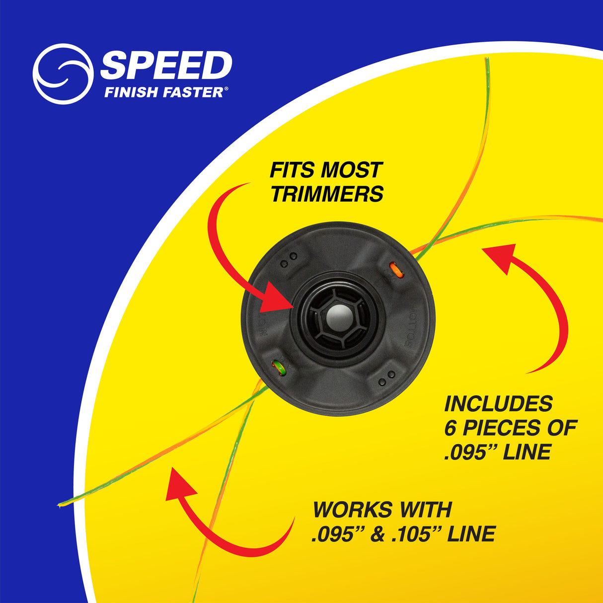 Universal Fit String Trimmer Head with Fixed Line Design, Fits Most Gas and Cordless Trimmers, 0.095-in or 0.105-in Line Diameter FPRO09278