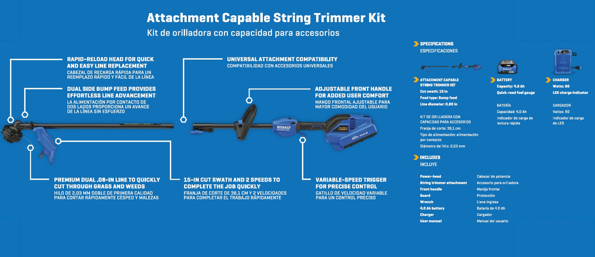 Gen4 40-volt 15-in Straight Shaft Attachment Capable Battery String Trimmer 4 Ah (Battery and Charger Included) KMS 1040A-03