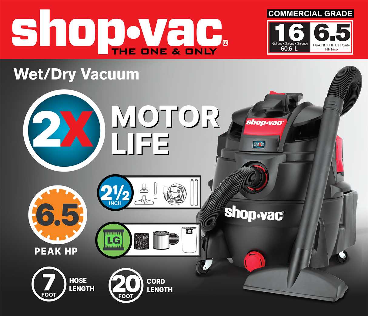 16-Gallons 6.5-HP Corded Shop Vacuum with Accessories Included 5801611