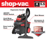 4-Gallon 5.5-HP Corded Wet/Dry Shop Vacuum with Accessories Included 5830411