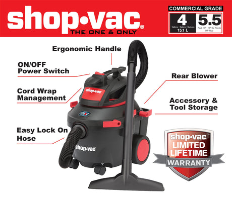 4-Gallon 5.5-HP Corded Wet/Dry Shop Vacuum with Accessories Included 5830411