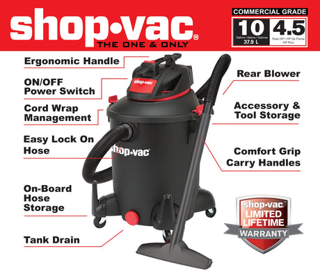 10-Gallons 4.5-HP Corded Wet/Dry Shop Vacuum with Accessories Included 5761011