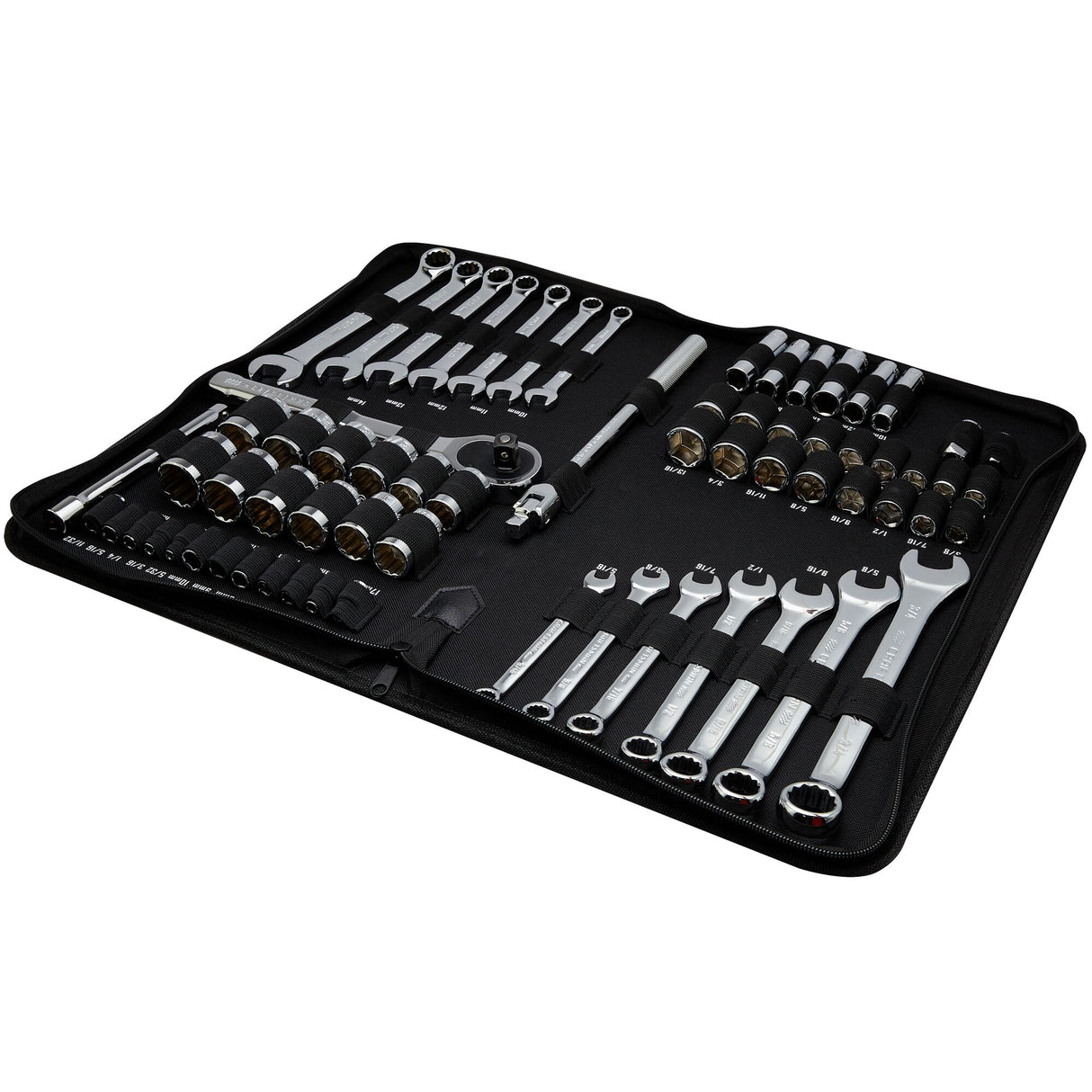 66-Piece Standard (SAE) and Metric Polished Chrome Mechanics Tool Set with Soft Case CMMT12120