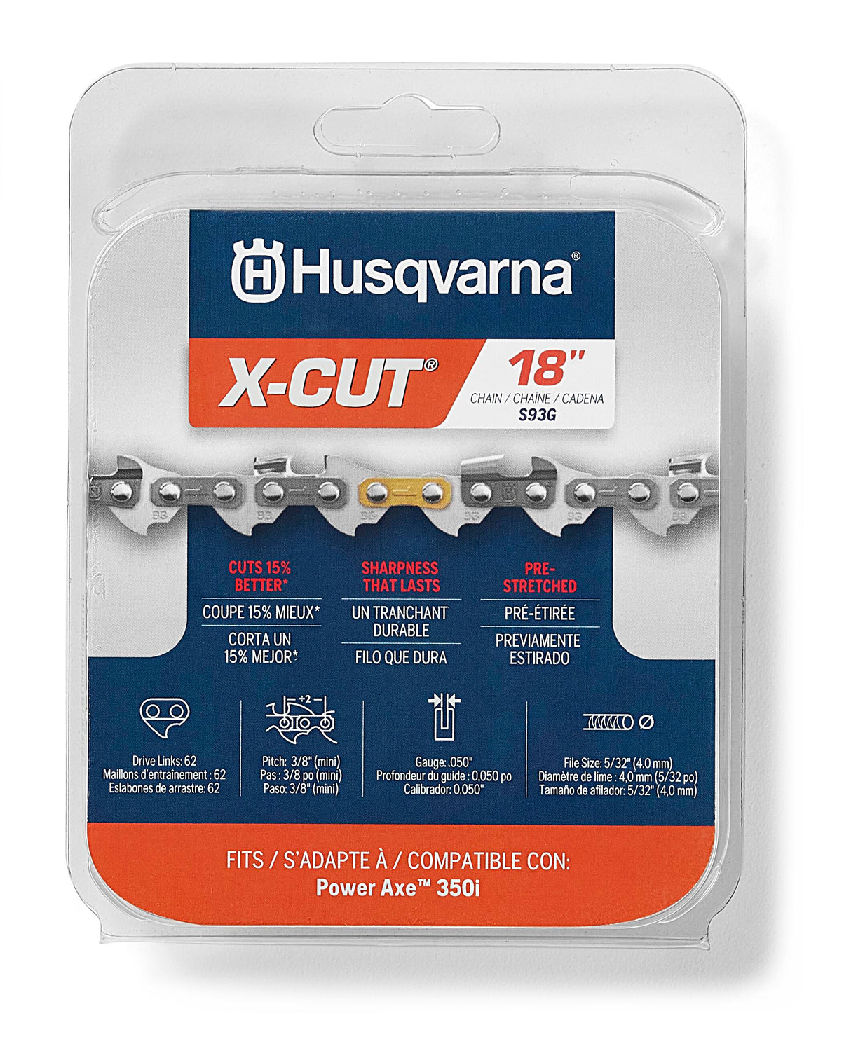 X-Cut S93G 62 Link Replacement Chainsaw Chain For 18-in, 0.05-in Gauge, 3/8-in Mini Pitch 597469562