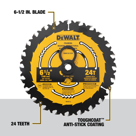 6-1/2-in 24-Tooth Rough Finish Tungsten Carbide-tipped Steel Circular Saw Blade DWA161224L