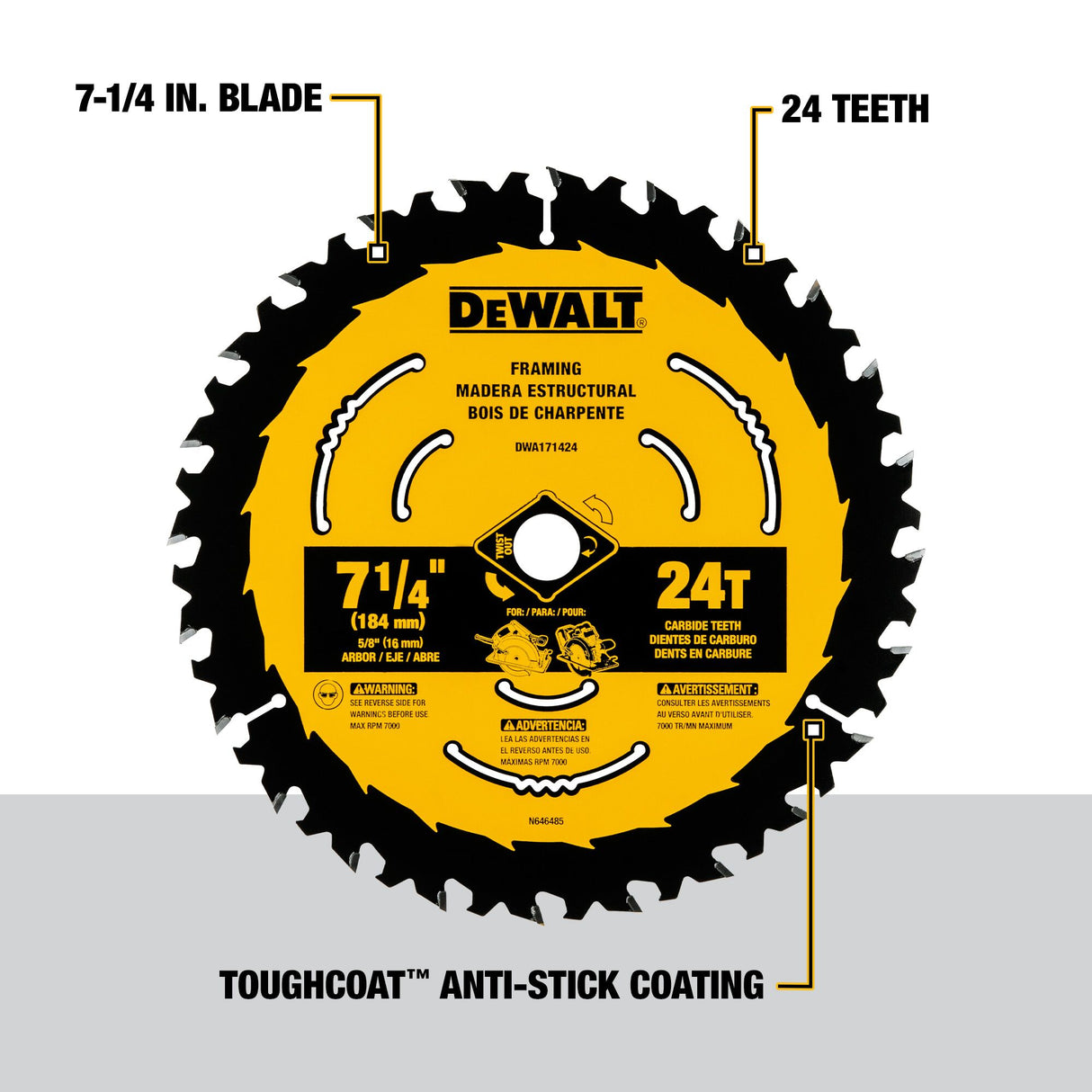 7-1/4-in 24-Tooth Rough Finish Tungsten Carbide-tipped Steel Circular Saw Blade DWA171424L