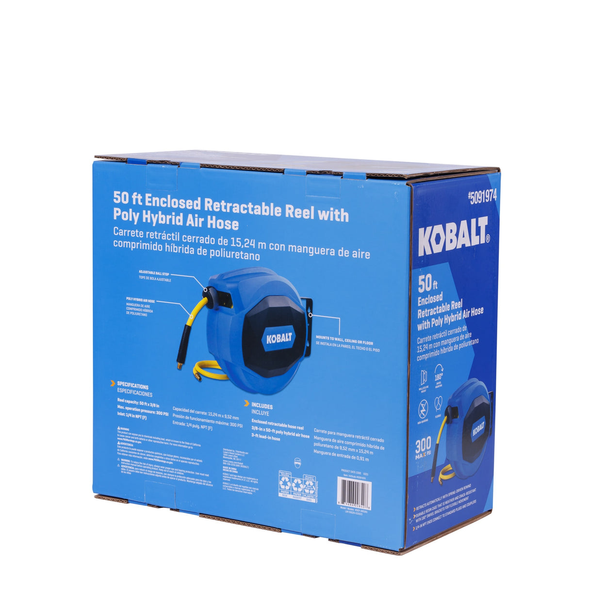 Enclosed Retractable Reel w/3/8-in x 50-Ft Poly Hybrid Hose SGY-AIR265