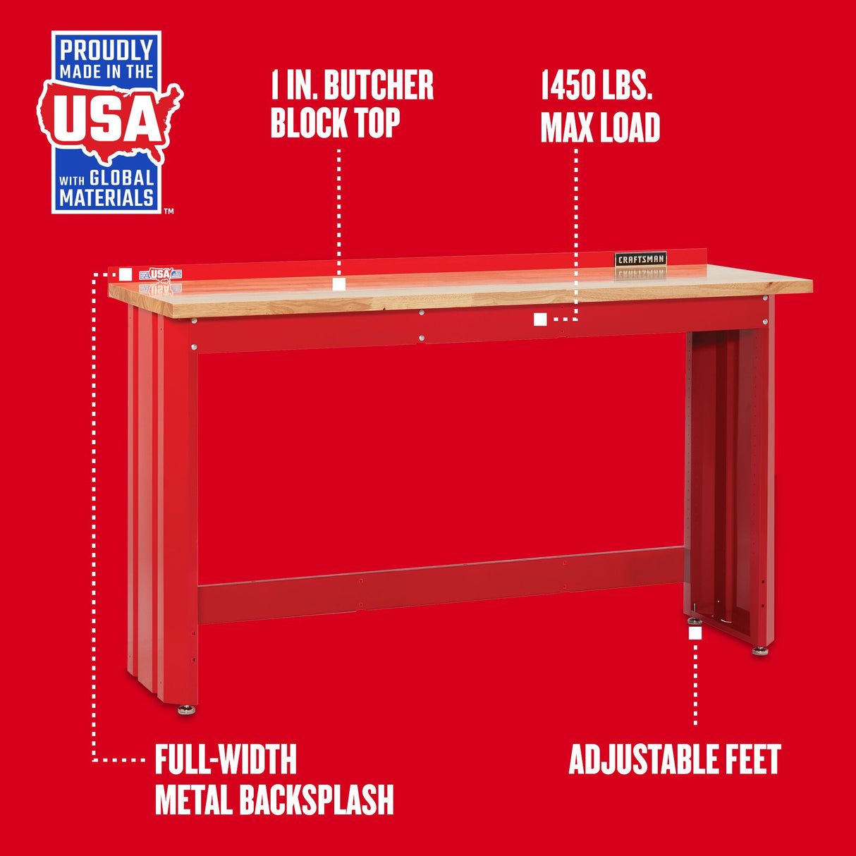 24-in L x 41.25-in H Red Wood Work Bench CMST27200R