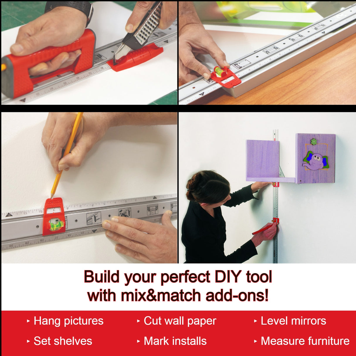 Kapro 814 ProLaser Set-A-Shelf Ruler - Aluminum, Versatile & Convenient DIY Tool for Accurate Layout, Leveling, and Aligning - Set&Match Series 814