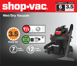 6-Gallon 3.5-HP Corded Wet/Dry Shop Vacuum with Accessories Included 5760611