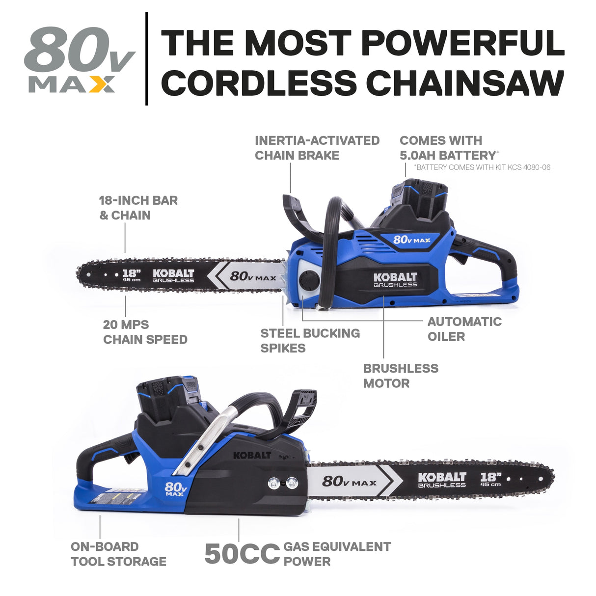 80-volt 18-in Brushless Battery 5 Ah Chainsaw (Battery and Charger Included) KCS 4080-06