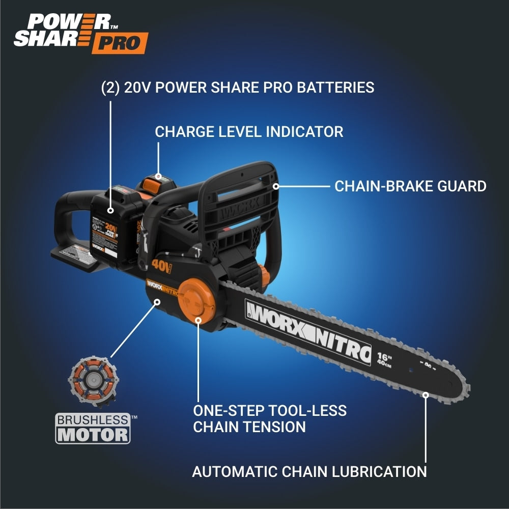 Nitro Power Share 40-volt 16-in Brushless Battery 4 Ah Chainsaw (Battery and Charger Included) WP395