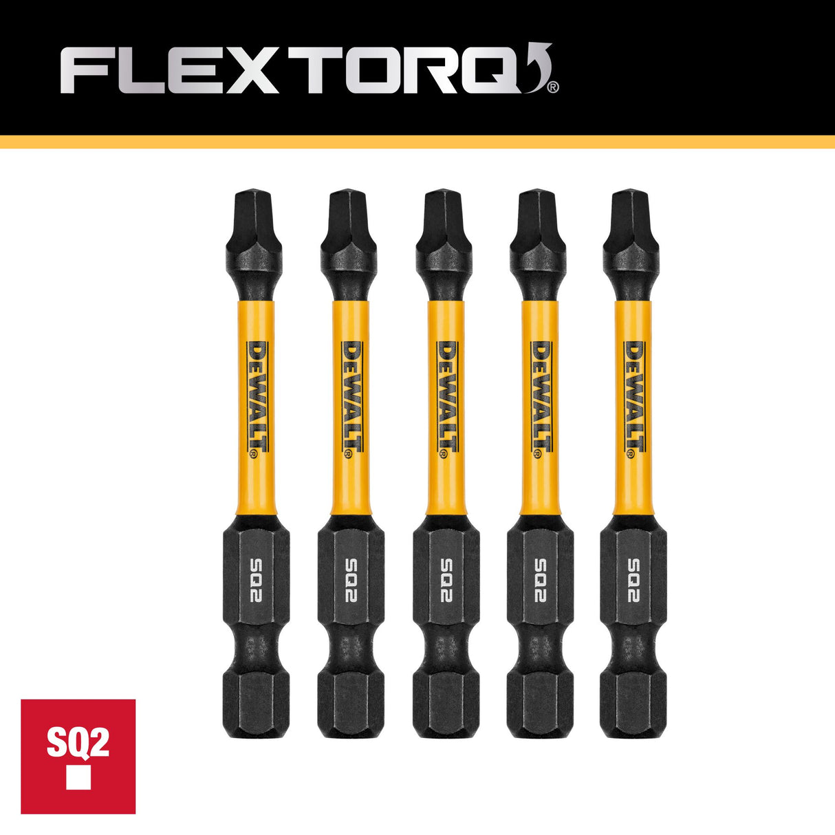 FlexTorq 1/4-in x 2-in Square/Robertson Impact Driver Bit (5-Piece) DWAF2SQ2IR5