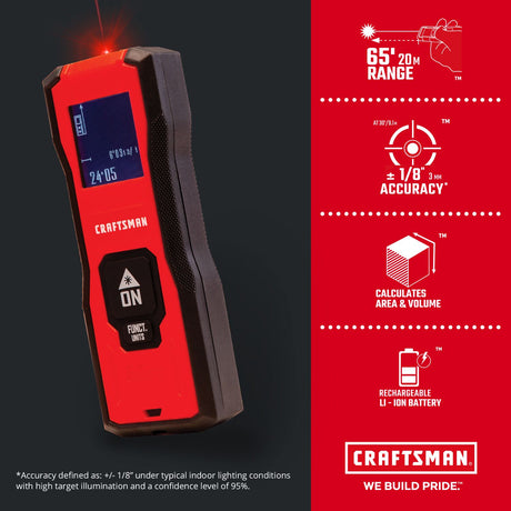 65-ft Outdoor Red Laser Distance Measurer with Backlit Display CMHT77638