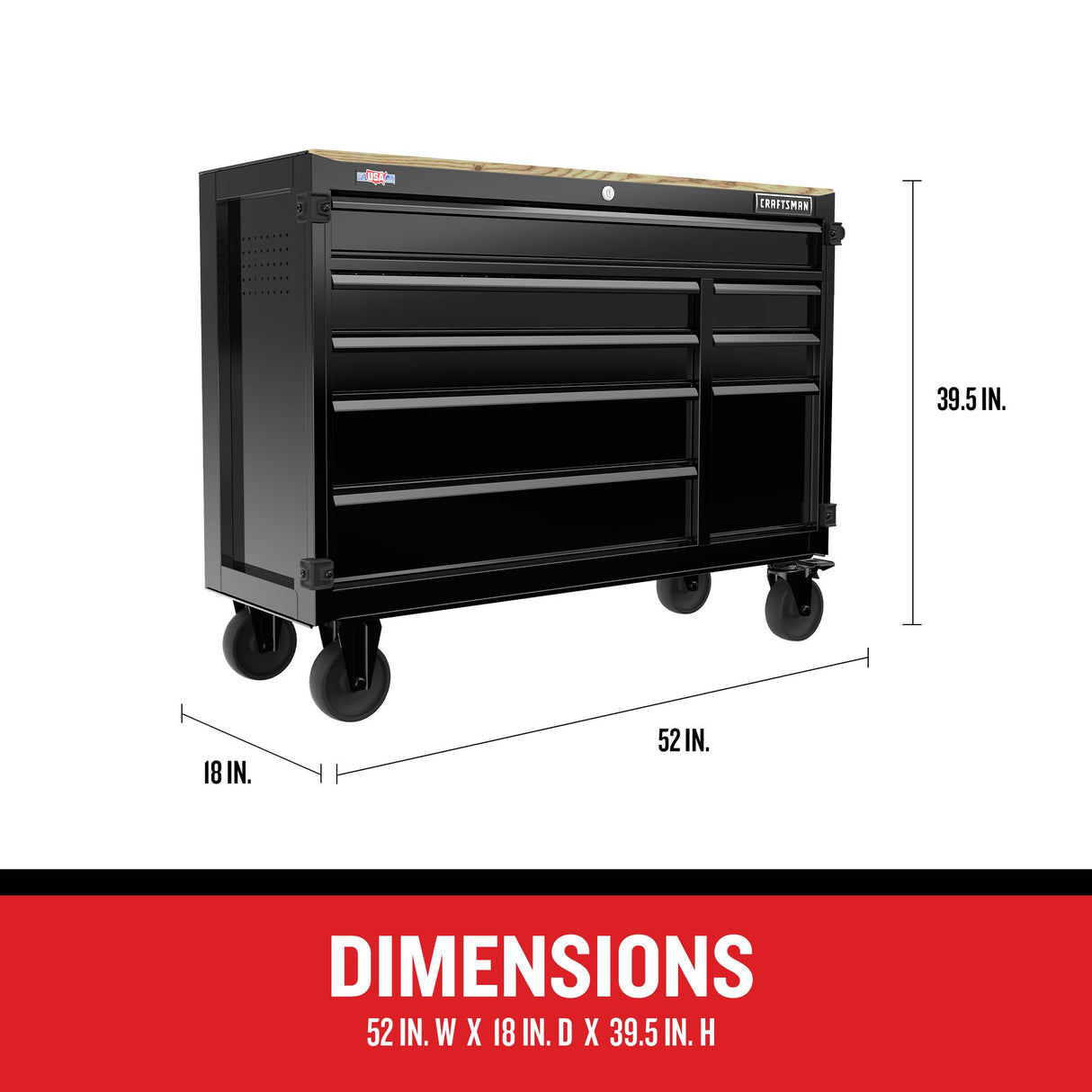 Premium 2000 Series 51.2-in L x 39.5-in H 8-Drawers Rolling Black Wood Work Bench CMST98274BK