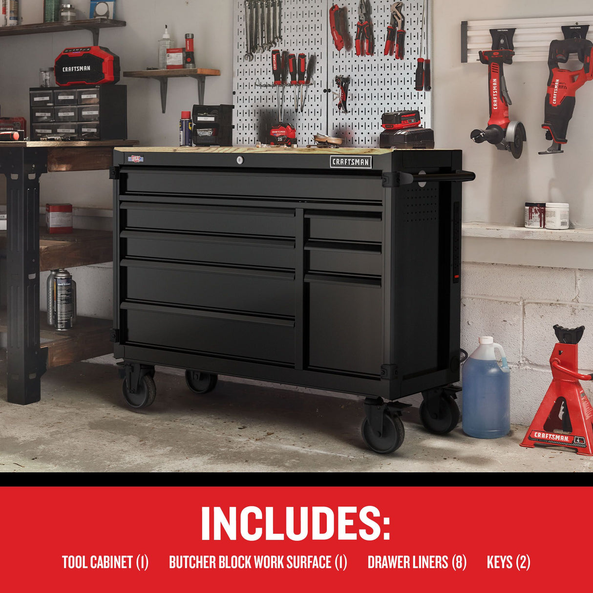 Premium 2000 Series 51.2-in L x 39.5-in H 8-Drawers Rolling Black Wood Work Bench CMST98274BK