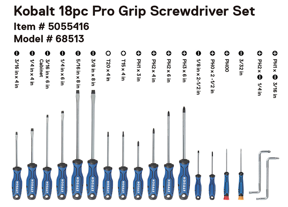 18-Piece Plastic Handle Magnetic Slottedhead/Phillips/Torx Screwdriver Set 68513