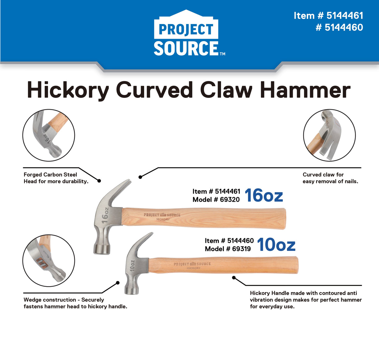 10-oz Smooth Face Steel Head Wood Claw Hammer 69319