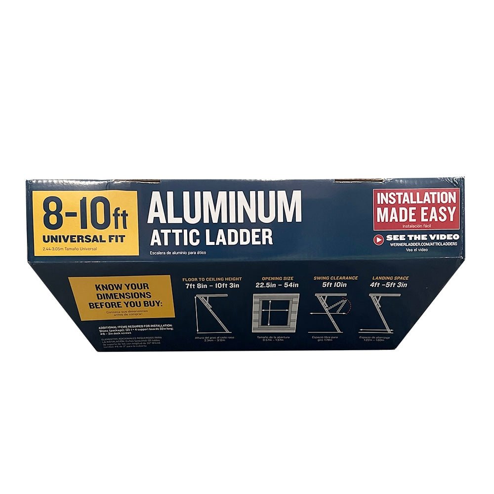 Aluminum Folding Attic Ladder 8-ft to 10-ft (Rough Opening: 22.5-in x 54-in) with 375-lb Capacity AH2210C