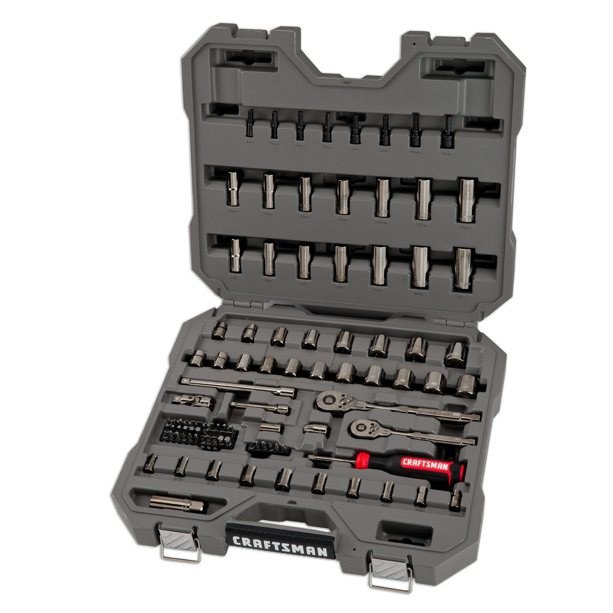 OVERDRIVE 99-Piece Standard (SAE) and Metric Gunmetal Chrome Mechanics Tool Set with Hard Case CMMT99099