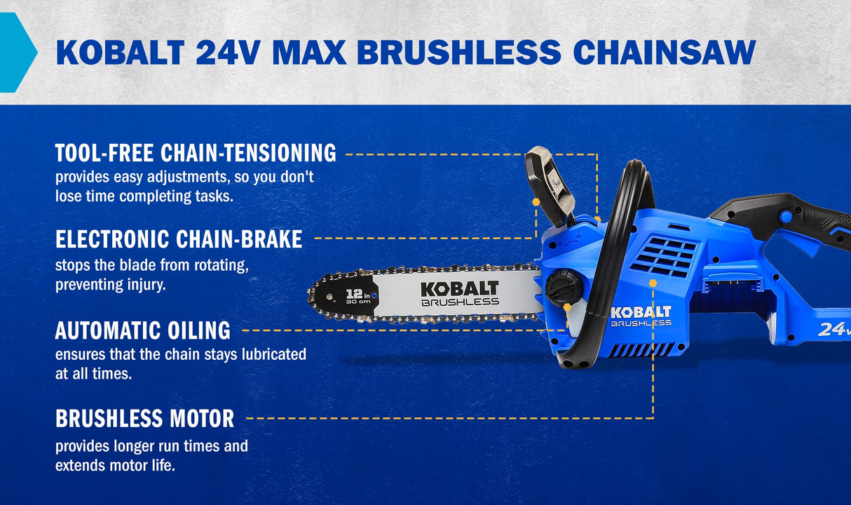 24-volt 12-in Brushless Battery Chainsaw (Battery and Charger Not Included) KCS 1224B-03