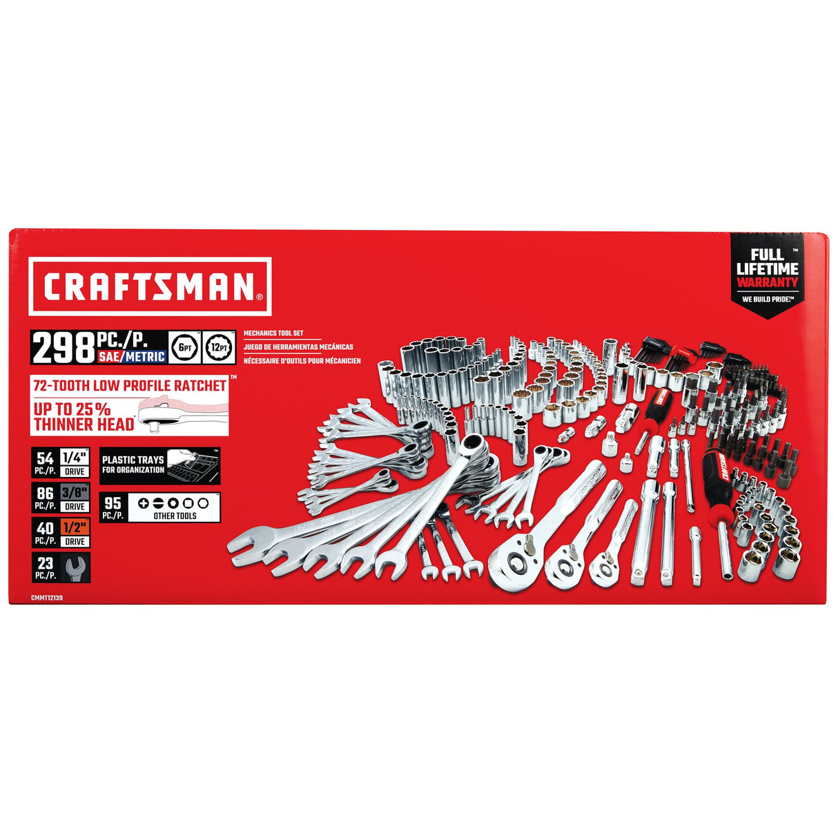 298-Piece Standard (SAE) and Metric Polished Chrome Mechanics Tool Set CMMT12139