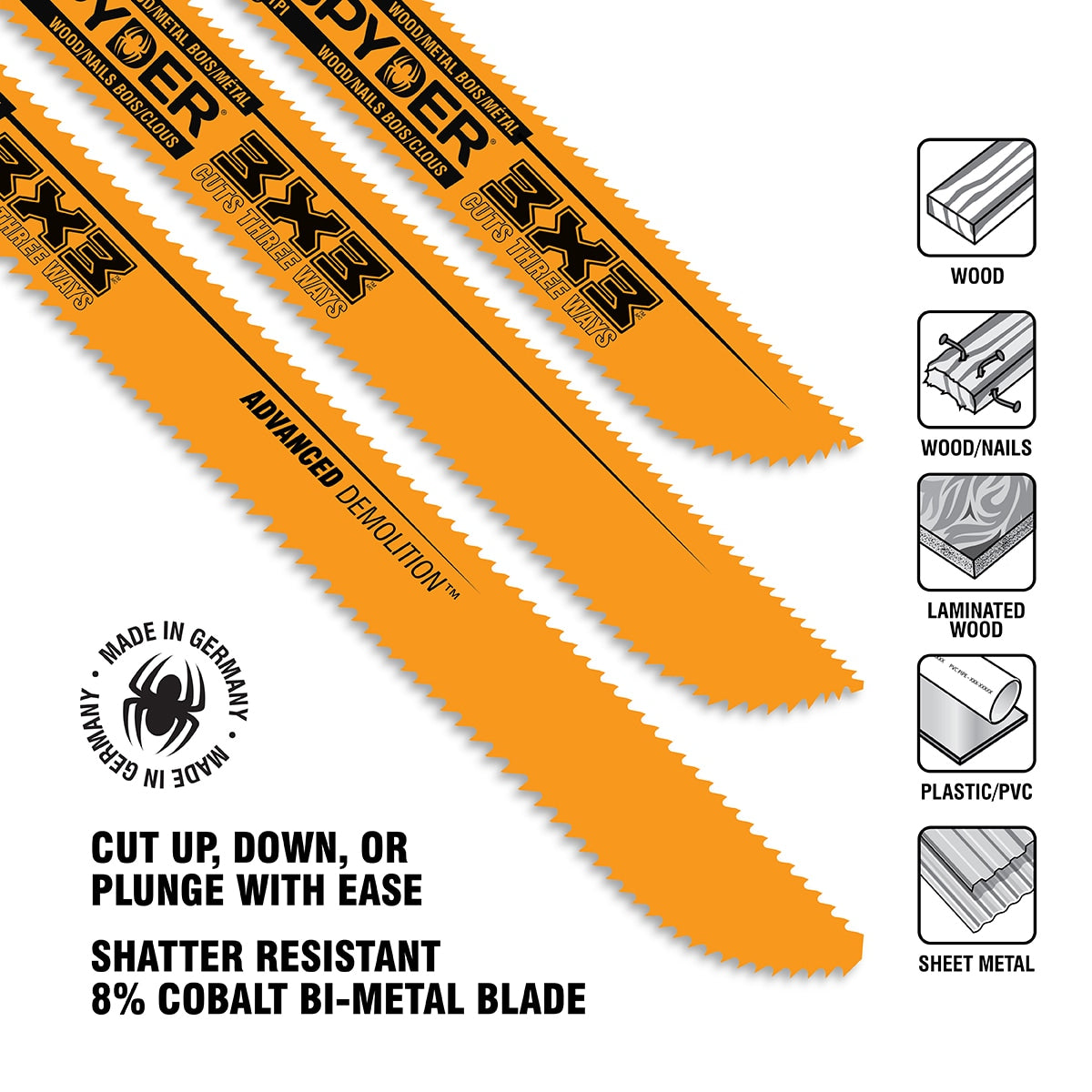 3X3 Double-Sided Bi-metal 10-in 8/10-TPI Demolition Reciprocating Saw Blade 200207