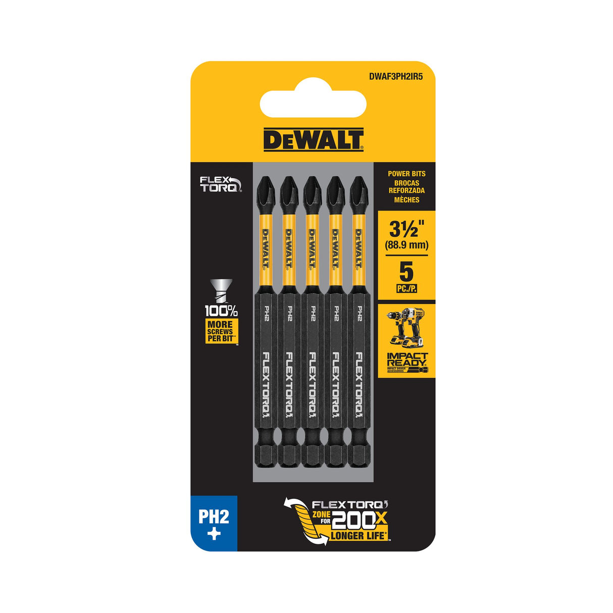 1/4-in x 3-1/2-in Phillips Impact Driver Bit (5-Piece) DWAF3PH2IR5