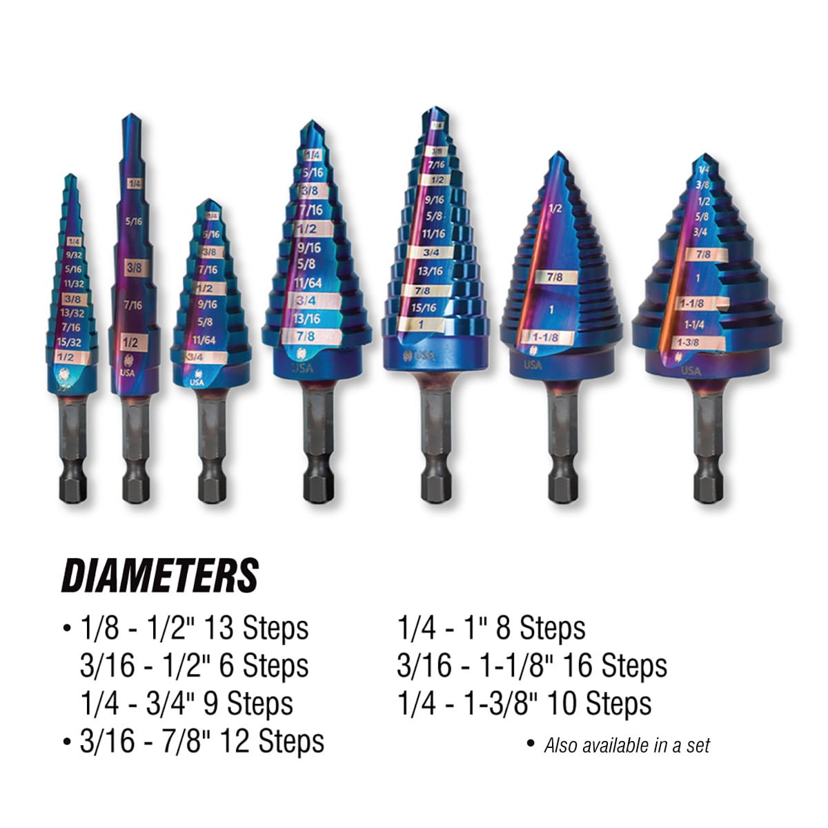 Mach-Blue 1/4-in 10-Step Drill Bit (1/4-in to 1-3/8-in) 19024