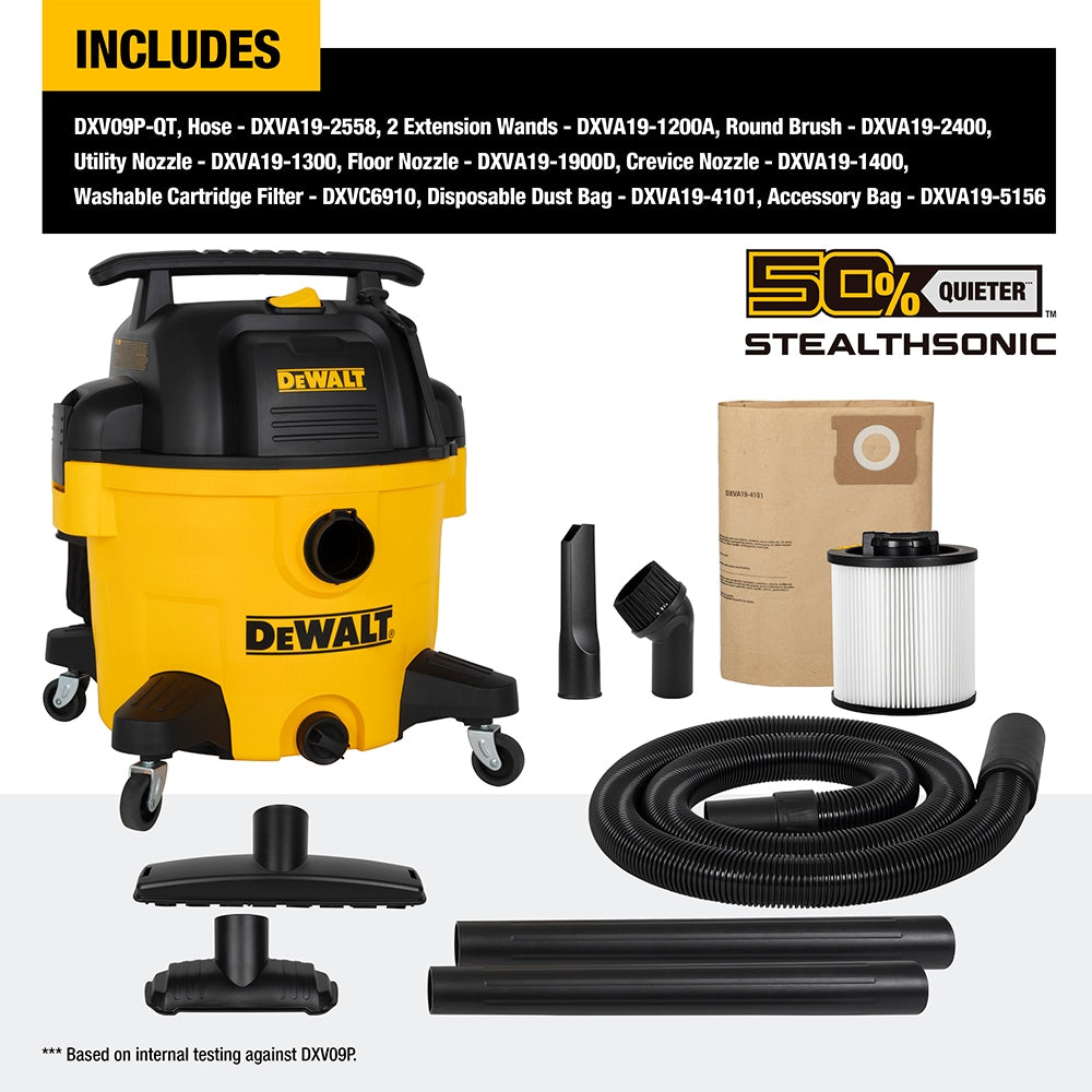 Stealthsonic Quiet 9-Gallons 5-HP Corded Wet/Dry Shop Vacuum with Accessories Included DXV09P-QT