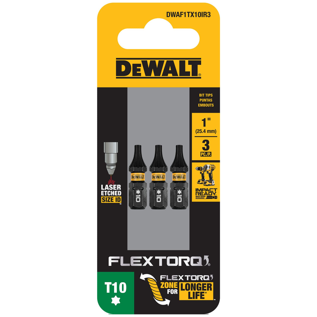 Flextorq 1/4-in x 1-in Torx Impact Driver Bit (3-Piece) DWAF1TX10IR3