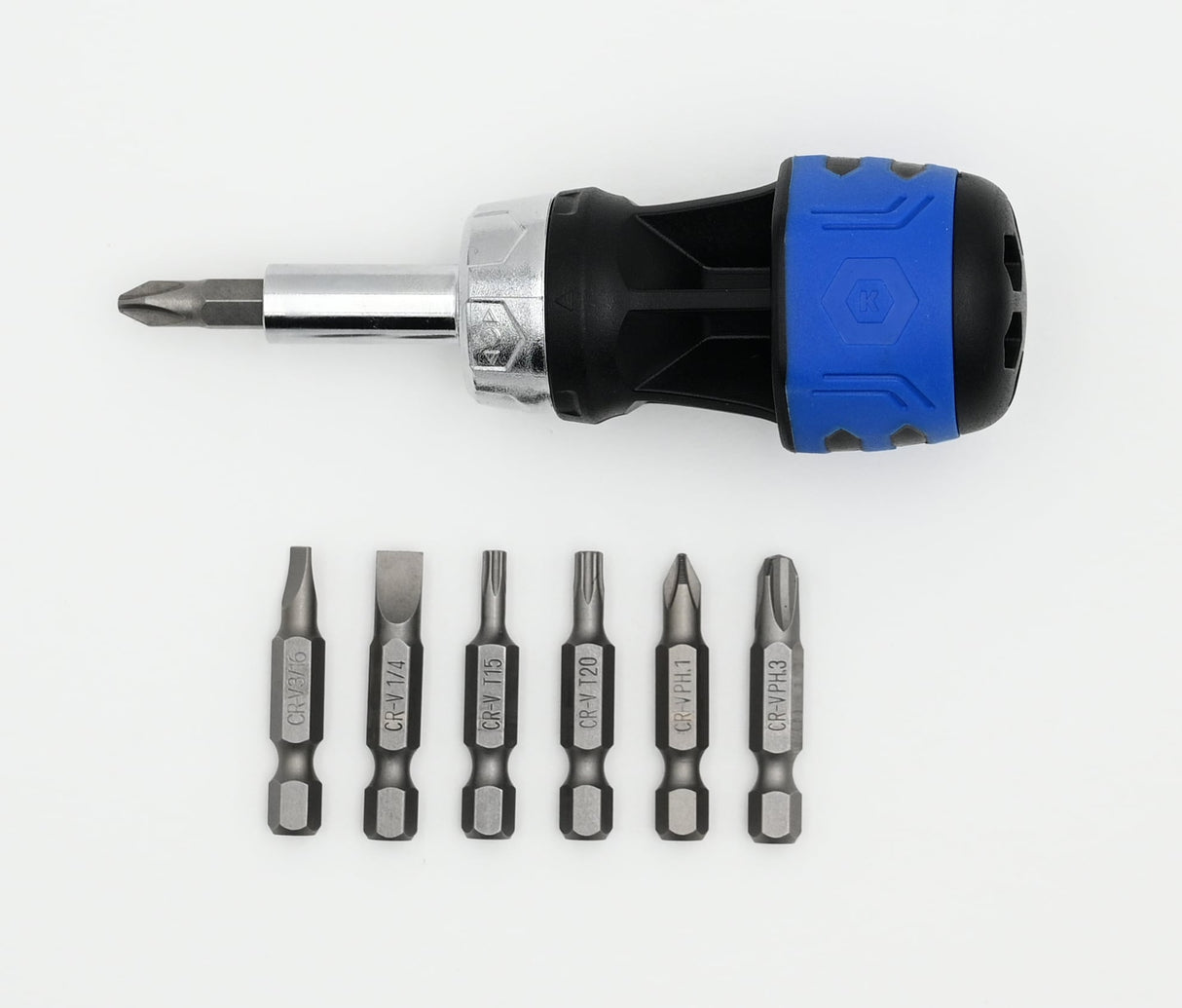 7-in-1 7-Piece Plastic Handle Ratcheting Multi-bit Stubby Screwdriver Set 68683