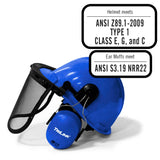 Blue Safety Helmet with Adjustable Ratchet Harness and Wide Sealing Ear Muffs PSH001TK