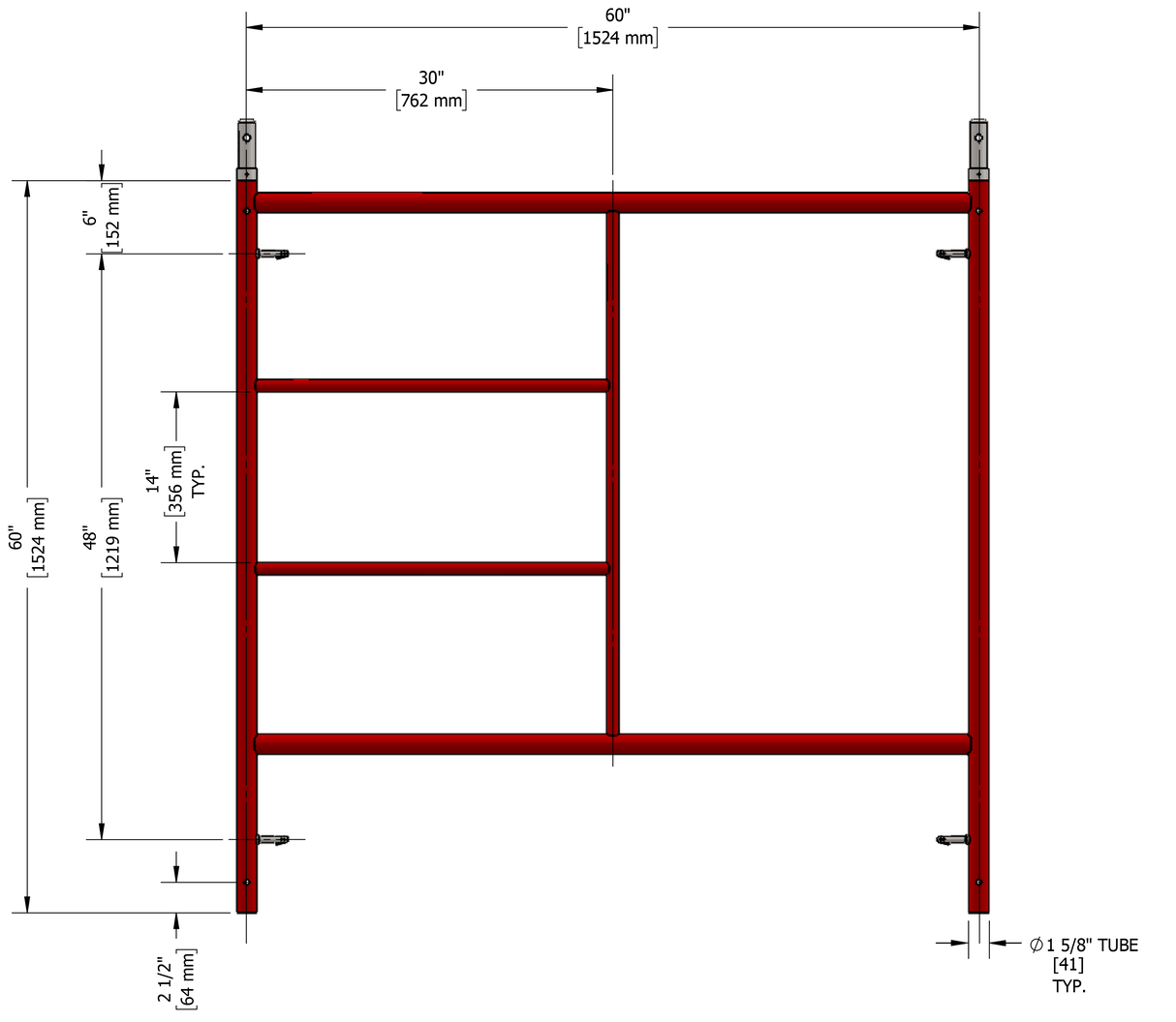 Steel 5.42-ft H x 5.14-ft L Exterior Mason Scaffold Frame (4-Pack) 4900-lb BFS5W5HQ48P4+BFL