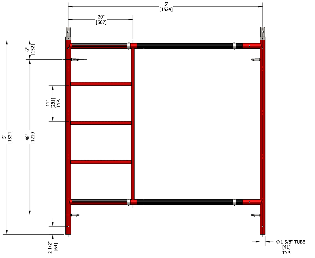 Steel 5-ft H x 1.57-ft L Exterior/Interior B-Size Masonry Frames SCAFFLEX 2700-lb BFS55KT+BFL