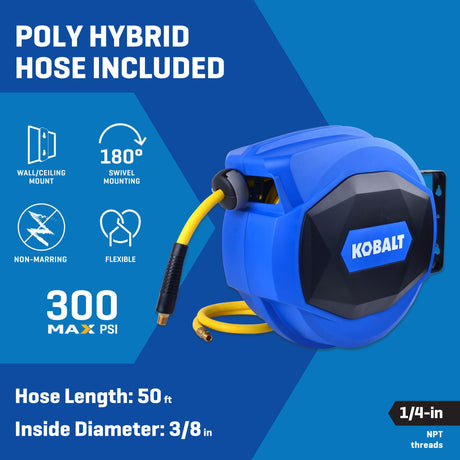 Enclosed Retractable Reel w/3/8-in x 50-Ft Poly Hybrid Hose SGY-AIR265