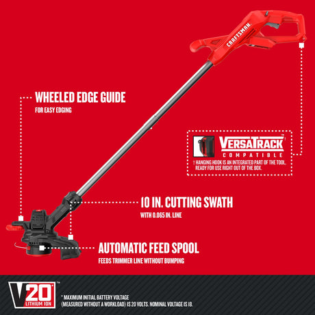 20V Max 10-in Straight Shaft Battery String Trimmer 2 Ah (Battery and Charger Included) CMCST915D1