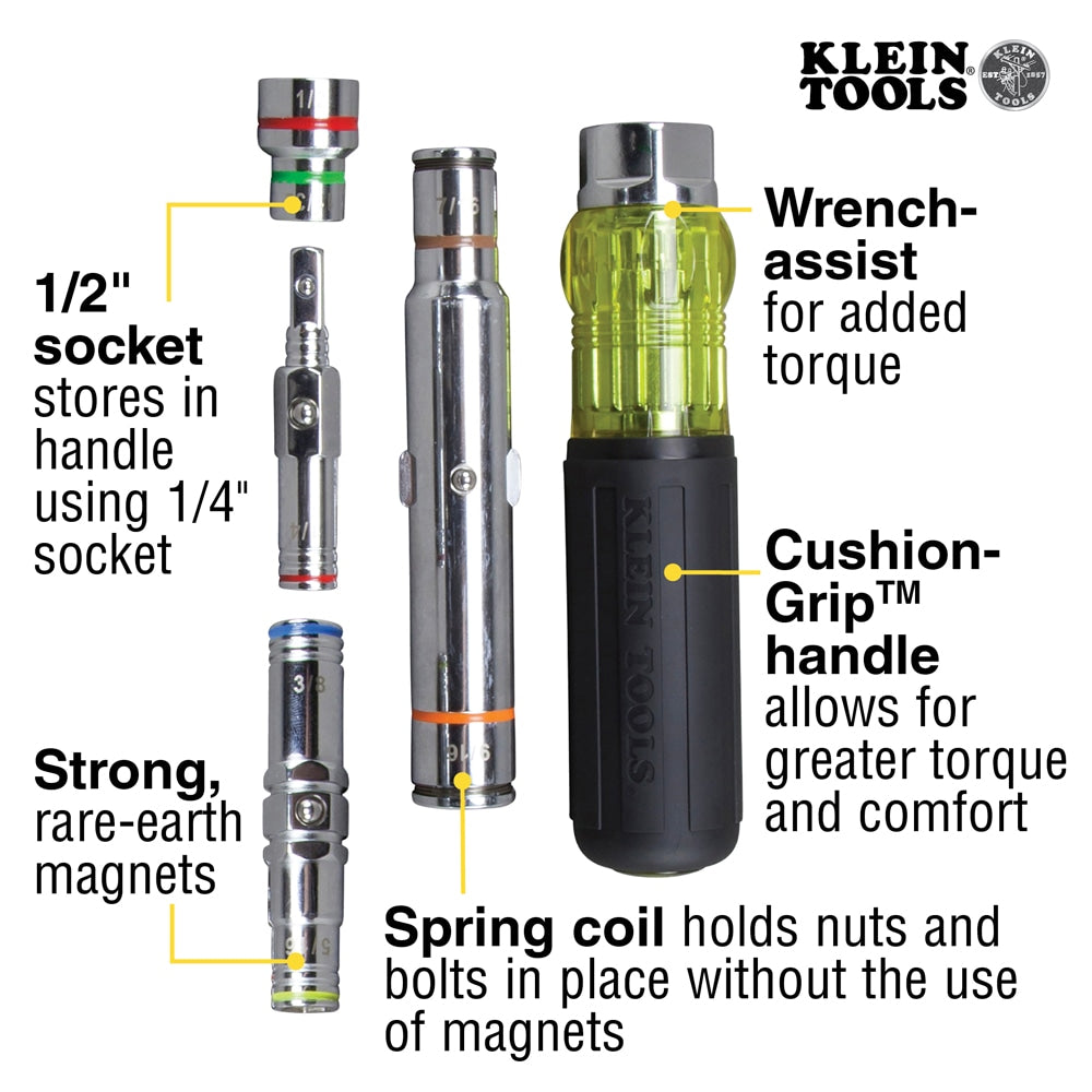 1/4-in; 5/16-in; 11/32-in; 3/8-in; 7/16-in; 1/2-in x 4-in SAE Multi-bit Nut Driver 32807MAGSEN